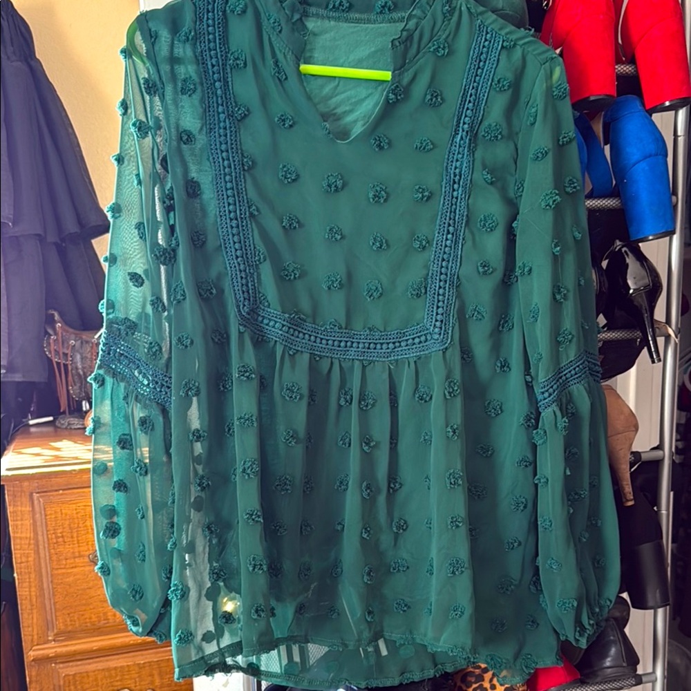 Elegant Green Sheer Women's Top